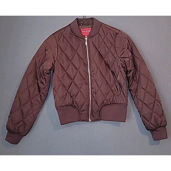 Guess Sonia Puffer Bomber Jacket Women’s M Reddish Brown Y2K Crop - Picture 9 of 9